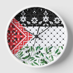 Palestine Flag Falastini Artwork Kuffiyeh Olives Clock