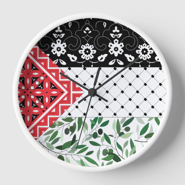 Palestine Flag Falastini Artwork Kuffiyeh Olives Clock (Front)