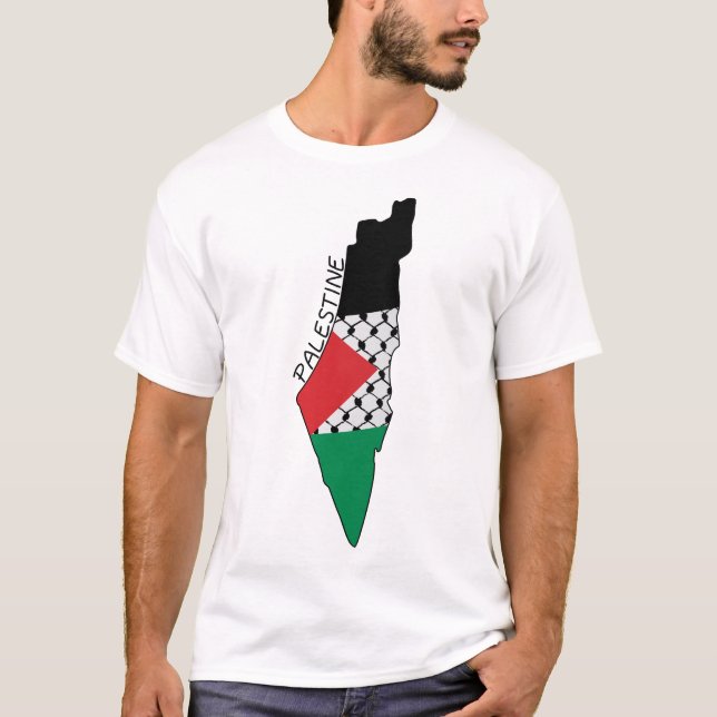 Palestine Flag Map Palestinian Kufiya Pattern T-Shirt (Front)