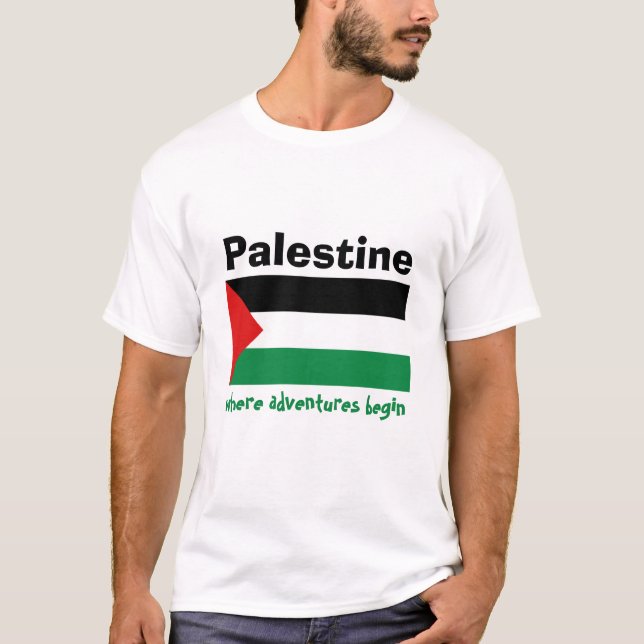 Palestine Flag + Map + Text T-Shirt (Front)