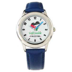 Palestine In Arabic Palestinian heart flag kids Watch