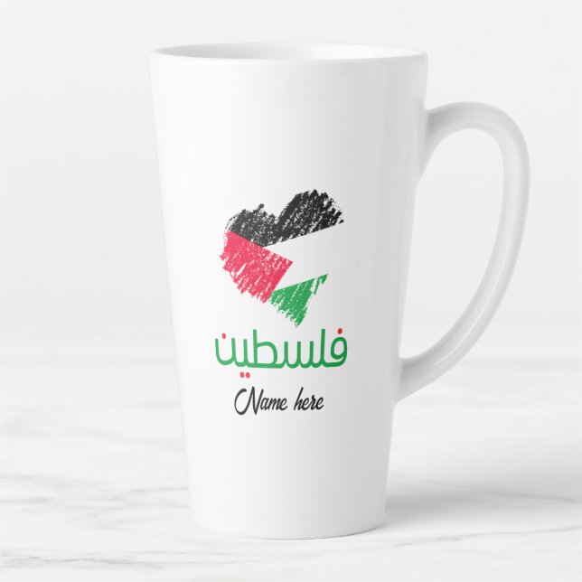 Palestine In Arabic Palestinian heart flag  Latte Mug (Right)