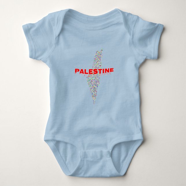 Palestine Map فلسطين | Free Palestine | Peace Love Baby Bodysuit (Front)