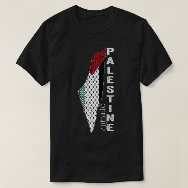 Palestine Map Arabic Palestinian Keffiyeh Free Pal T-Shirt (Design Front)