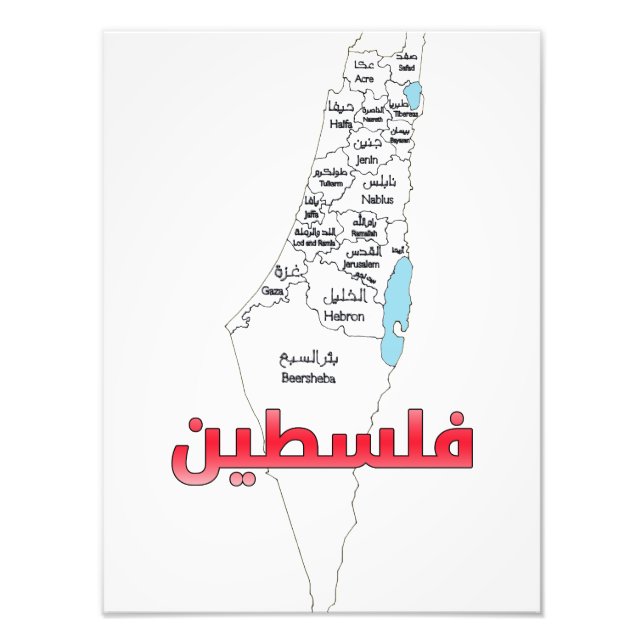 Palestine Map Cities Regions خريطه مدن قرى فلسطين Photo Print (Front)