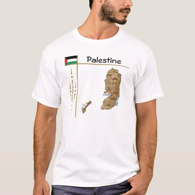 Palestine Map + Flag + Title T-Shirt (Front)