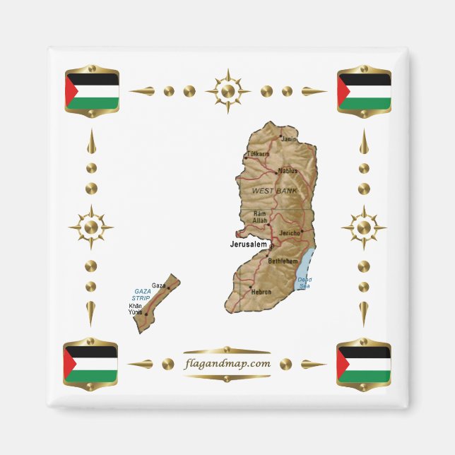 Palestine Map + Flags Magnet (Front)