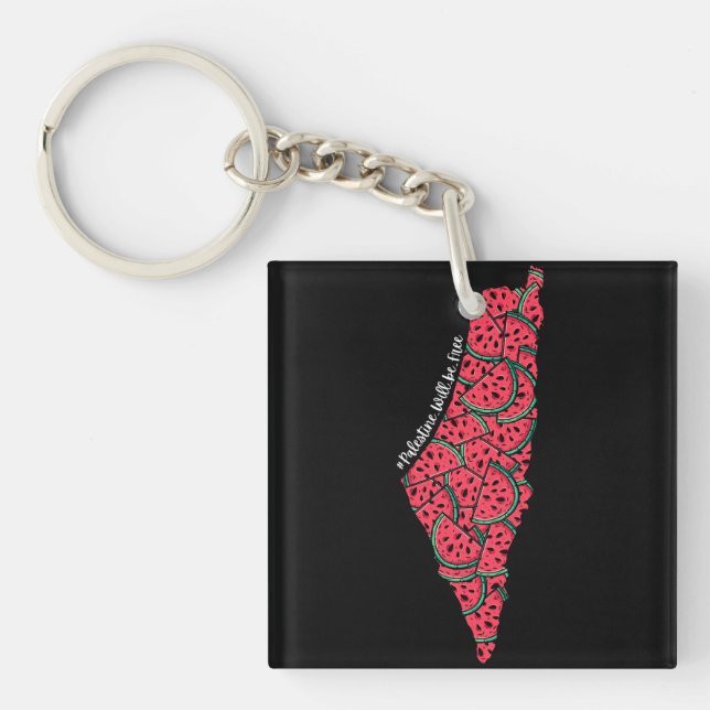 Palestine Map full of Watermelons | Free palestine Key Ring (Front)