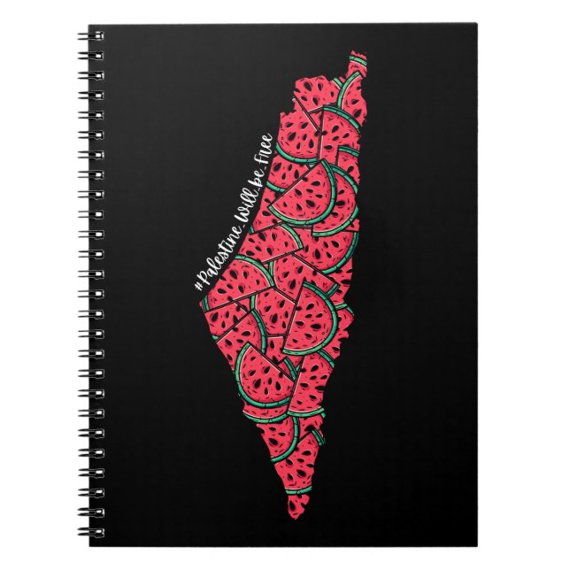 Palestine Map full of Watermelons | Free palestine Notebook (Front)