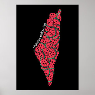 Palestine Map full of Watermelons   Free palestine Poster