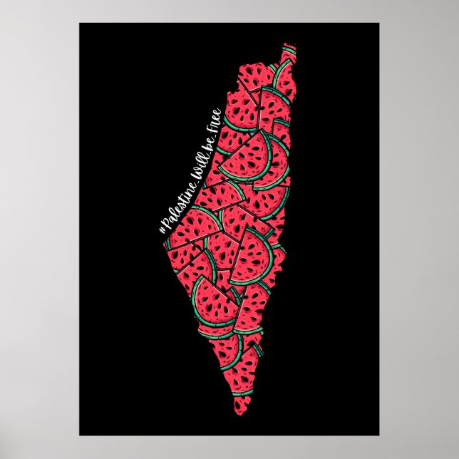 Palestine Map full of Watermelons | Free palestine Poster (Front)