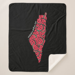 Palestine Map full of Watermelons   Free palestine Sherpa Blanket