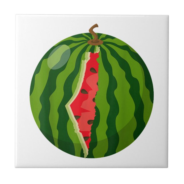 Palestine Map Watermelon Arabic Calligraphy Ceramic Tile (Front)