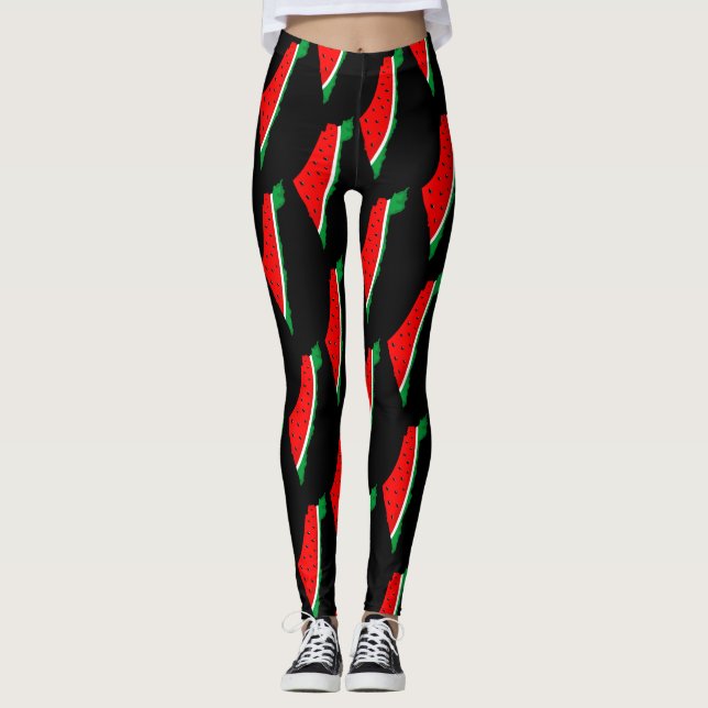 Palestine Map Watermelon Symbol of freedom  Leggings (Front)