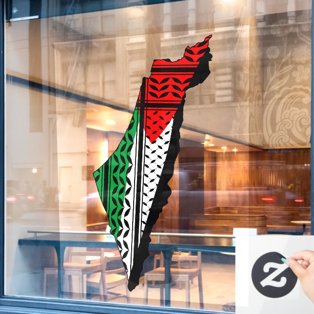 Palestine Map whith Flag and Keffiyeg Pattern (Cafe Window)
