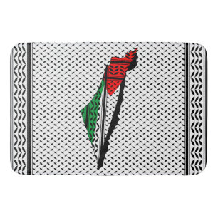 Palestine Map whith Flag and Keffiyeg Pattern Bath Mat