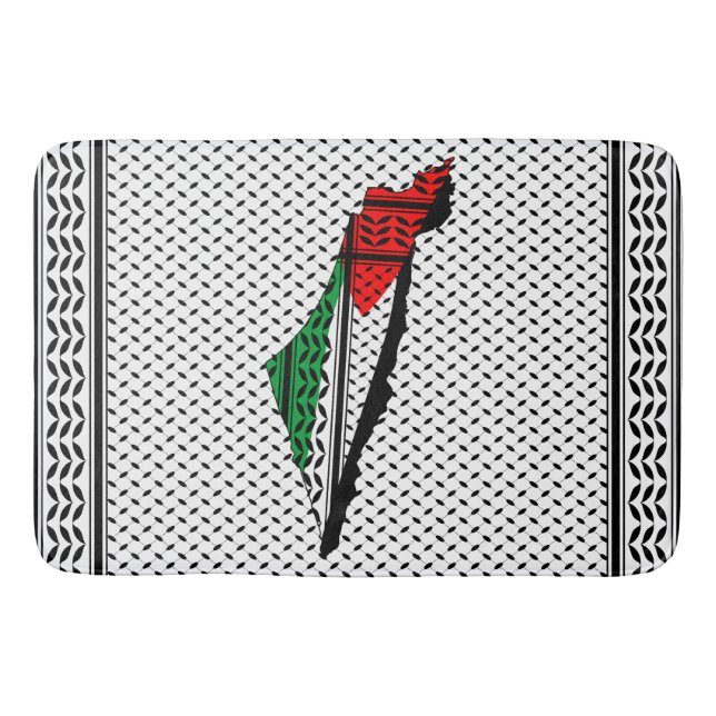 Palestine Map whith Flag and Keffiyeg Pattern Bath Mat (Front)