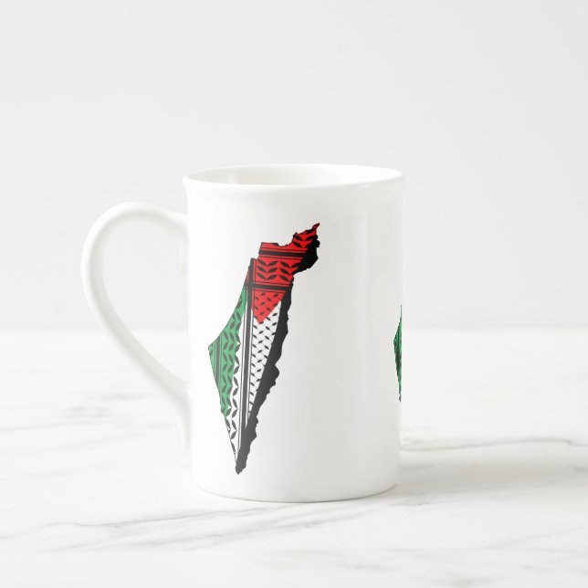 Palestine Map whith Flag and Keffiyeg Pattern Bone China Mug (Left)