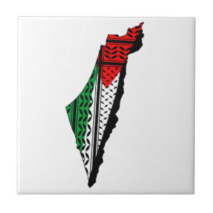Palestine Map whith Flag and Keffiyeg Pattern Ceramic Tile