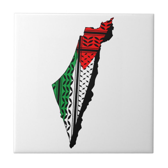Palestine Map whith Flag and Keffiyeg Pattern Ceramic Tile (Front)