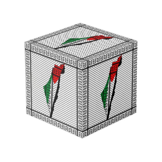 Palestine Map whith Flag and Keffiyeg Pattern Cube (Front Angled)
