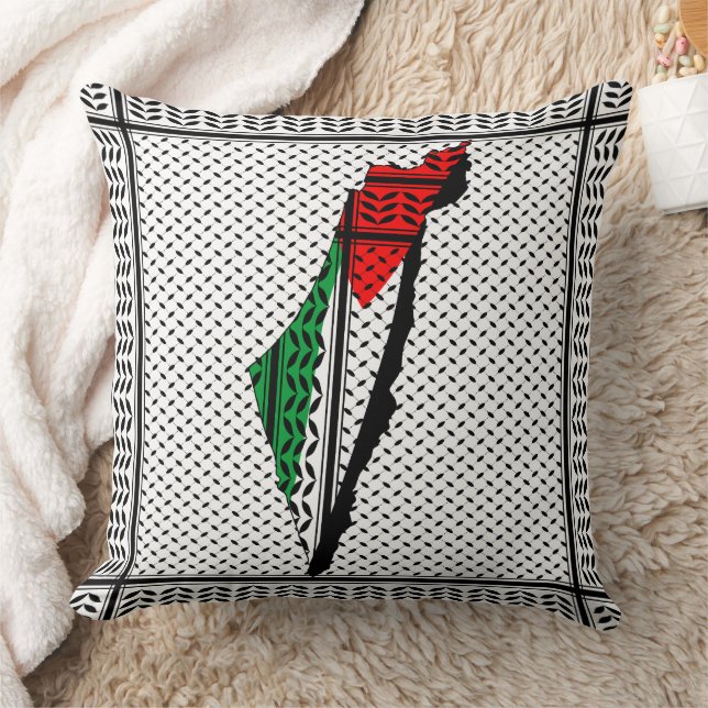 Palestine Map whith Flag and Keffiyeg Pattern Cushion (Blanket)