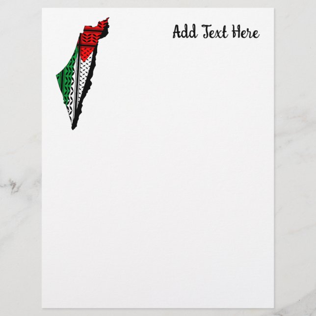 Palestine Map whith Flag and Keffiyeg Pattern Custom Letterhead (Front)