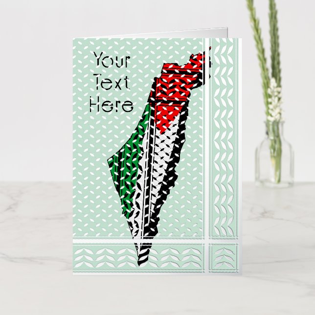 Palestine Map whith Flag and Keffiyeg Pattern Foil Greeting Card (Flower)