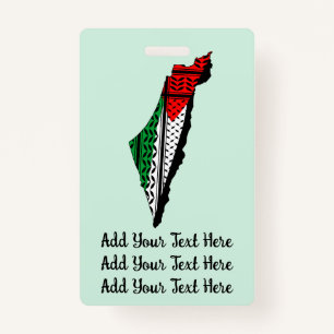Palestine Map whith Flag and Keffiyeg Pattern ID Badge