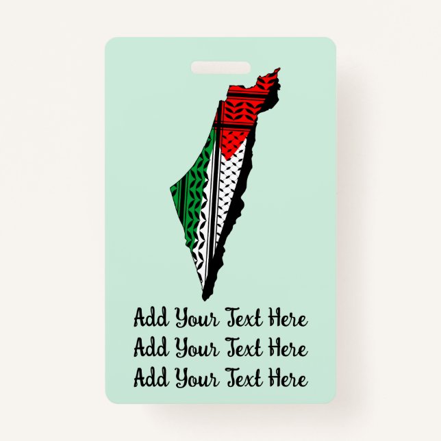 Palestine Map whith Flag and Keffiyeg Pattern ID Badge (Front)