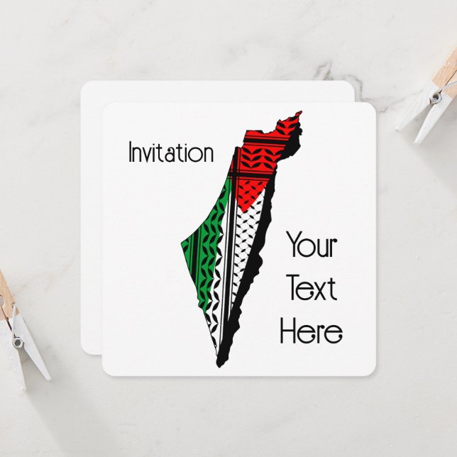 Palestine Map whith Flag and Keffiyeg Pattern Invitation (Front/Back In Situ)