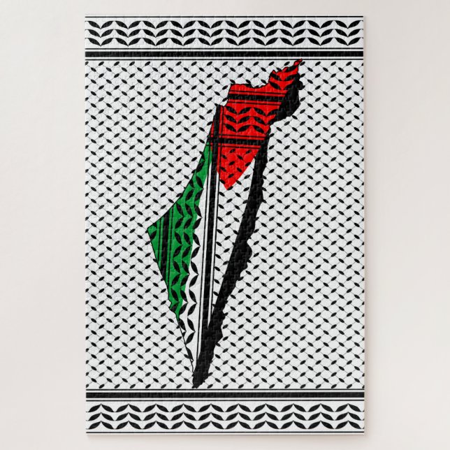 Palestine Map whith Flag and Keffiyeg Pattern Jigsaw Puzzle (Vertical)