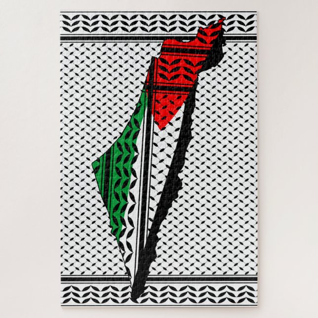 Palestine Map whith Flag and Keffiyeg Pattern Jigsaw Puzzle (Vertical)