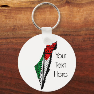 Palestine Map whith Flag and Keffiyeg Pattern Key Ring