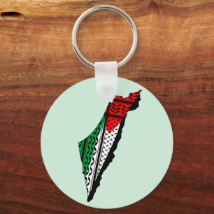 Palestine Map whith Flag and Keffiyeg Pattern Key Ring