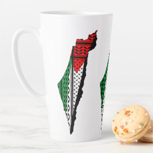 Palestine Map whith Flag and Keffiyeg Pattern Latte Mug