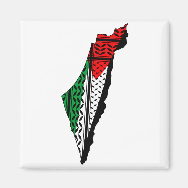 Palestine Map whith Flag and Keffiyeg Pattern Magnet (Front)