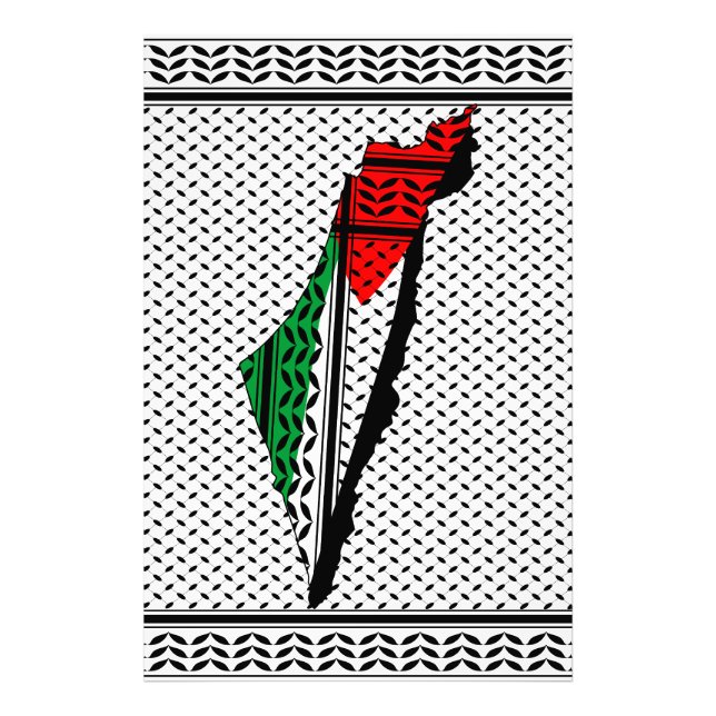 Palestine Map whith Flag and Keffiyeg Pattern Photo Print (Front)