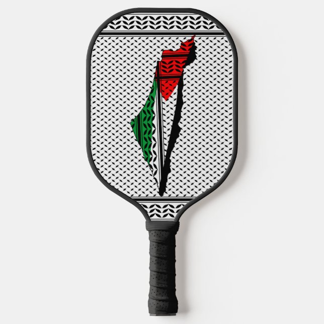 Palestine Map whith Flag and Keffiyeg Pattern Pickleball Paddle (Front)