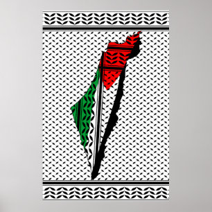 Palestine Map whith Flag and Keffiyeg Pattern Poster