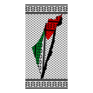 Palestine Map whith Flag and Keffiyeg Pattern Poster