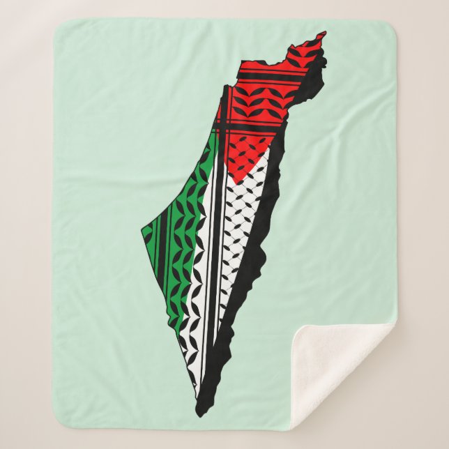 Palestine Map whith Flag and Keffiyeg Pattern Sherpa Blanket (Front)