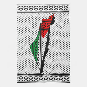 Palestine Map whith Flag and Keffiyeg Pattern Tea Towel