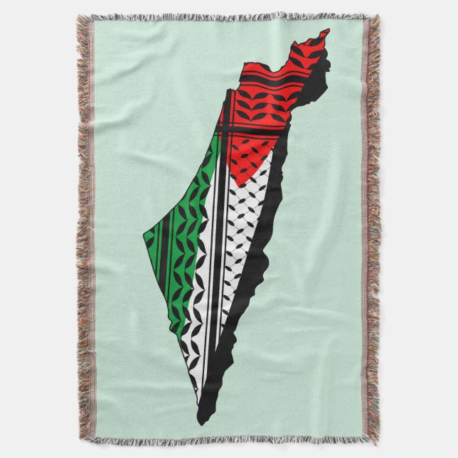 Palestine Map whith Flag and Keffiyeg Pattern Throw Blanket (Front Vertical)