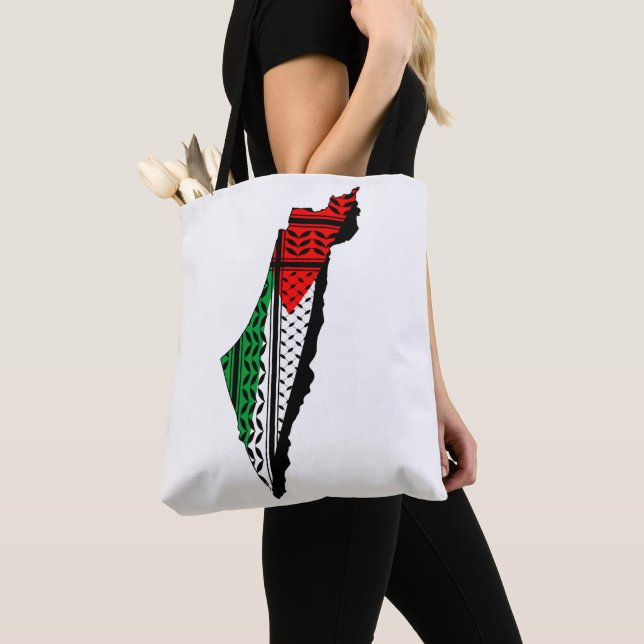 Palestine Map whith Flag and Keffiyeg Pattern Tote Bag (Close Up)
