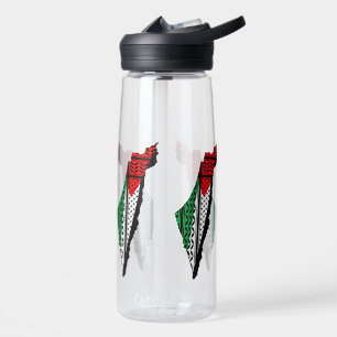 Palestine Map whith Flag and Keffiyeg Pattern Water Bottle