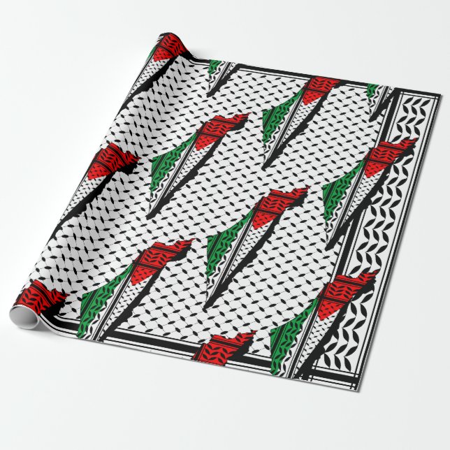Palestine Map whith Flag and Keffiyeg Pattern Wrapping Paper (Unrolled)