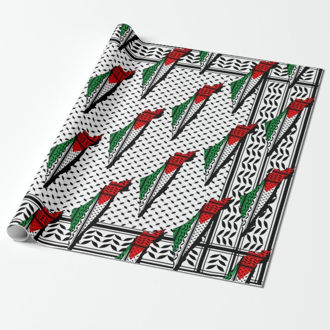 Palestine Map whith Flag and Keffiyeg Pattern Wrapping Paper (Unrolled)