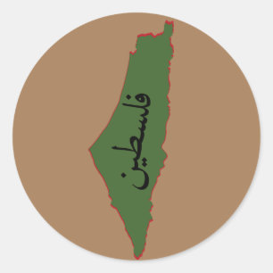 palestine map with palestine word in arabic  classic round sticker