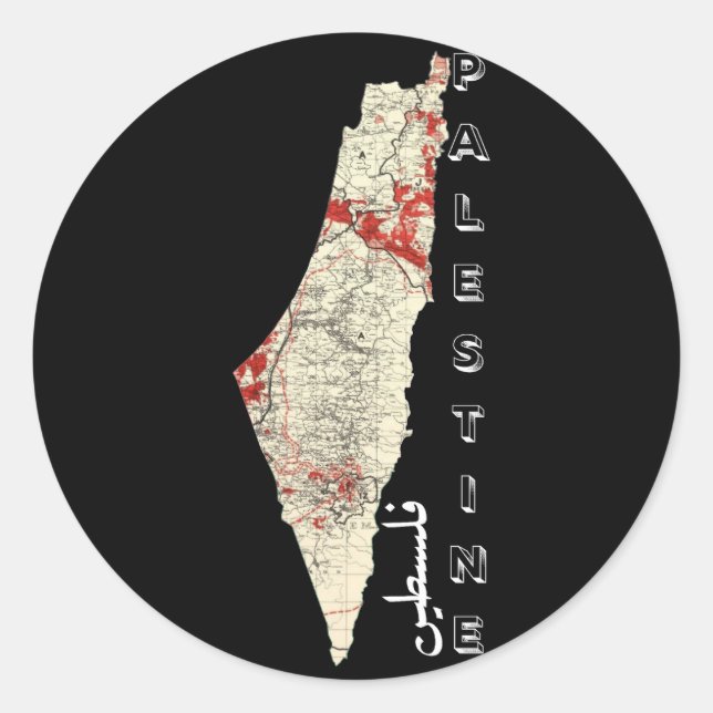 Palestine map with the word Falastin in Arabic   Classic Round Sticker (Front)